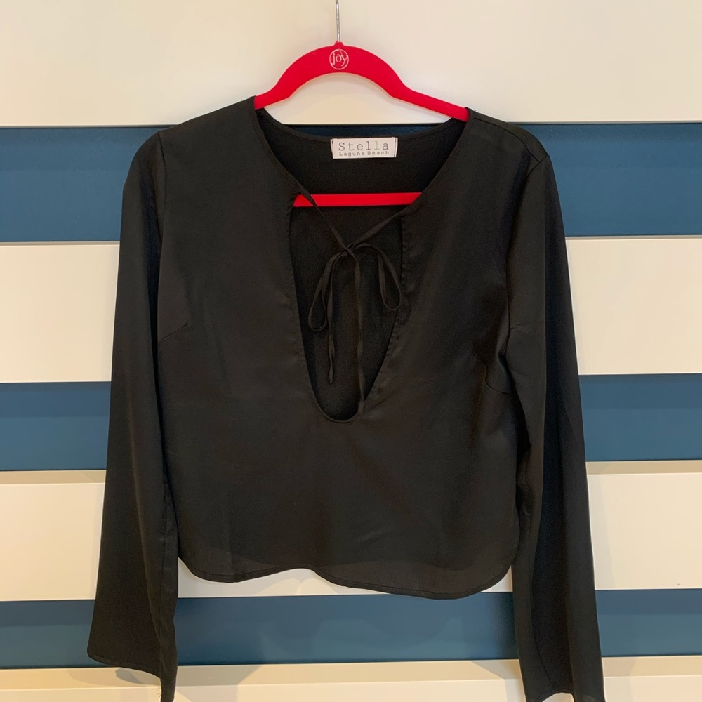 Black Satin Deep Cut Blouse